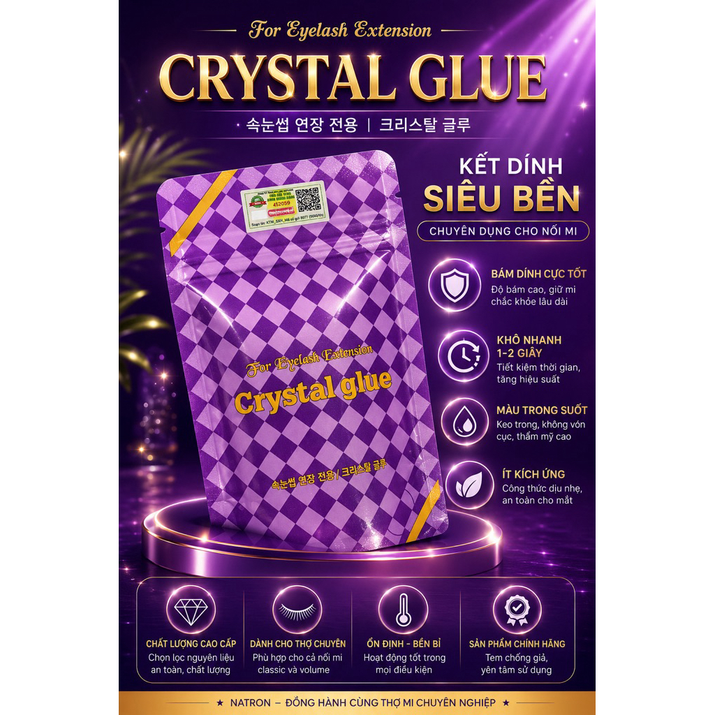 Keo Nối Mi Crystal Glue Tím, Khô 2-3s , Keo Nối Mi Bền 5-7 Tuần, Keo Nối Mi Ít Cay, Dụng Cụ Nối Mi NA TRÒN