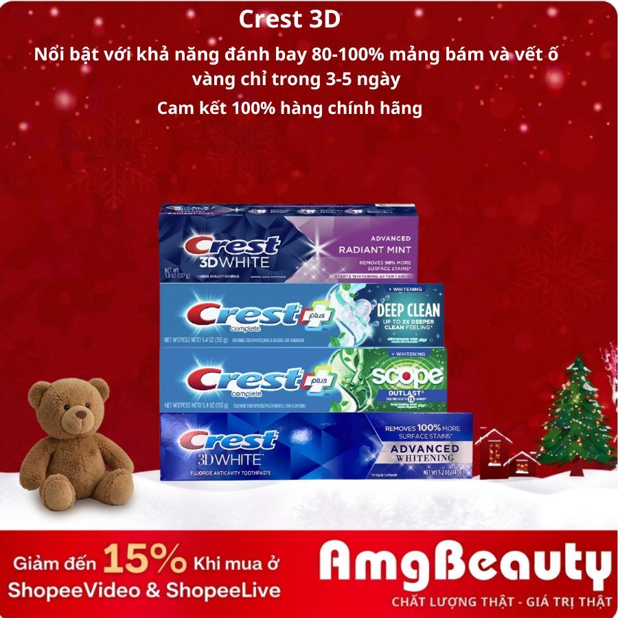 Kem Đánh Trắng Răng Crest 3D White Radiant Mint / Deep Clean/ Pro Health Advanced /Advanced Whitenin