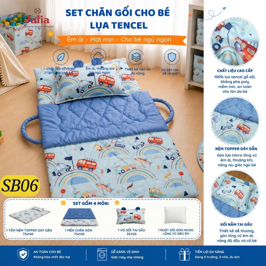SET CHĂN GỐI ĐI HỌC CHO BÉ – 100% TỪ LỤA TENCEL GỖ SỒI - SET LỤA TENCEL CHĂN GỐI EM BÉ