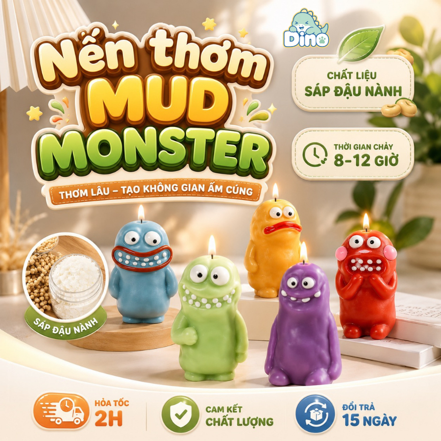 [HỎA TỐC] Nến thơm Mud Monster hình quái vật ngộ nghĩnh – khử mùi, trang trí phòng dễ thương DINO ST