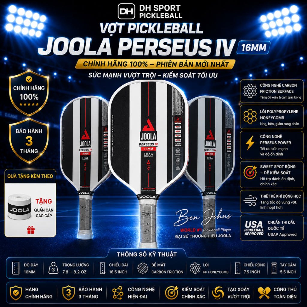 [JOOLA] Vợt Pickleball Vợt JOOLA Ben Johns Hyperion Pro IV Chính Hãng - Perseus Hyperion Agassi16mm 