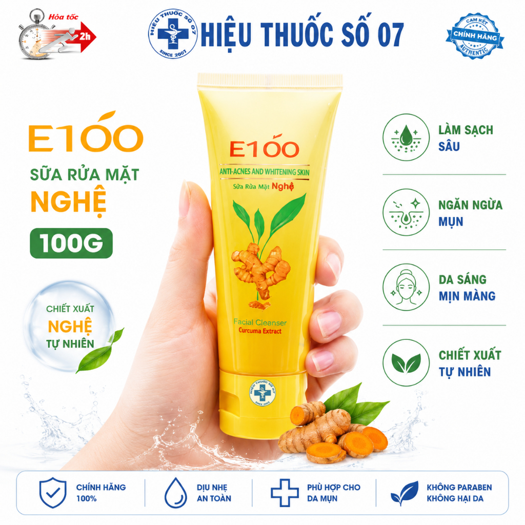 Sữa rửa mặt E100 Nghệ Ngừa mụn 100g