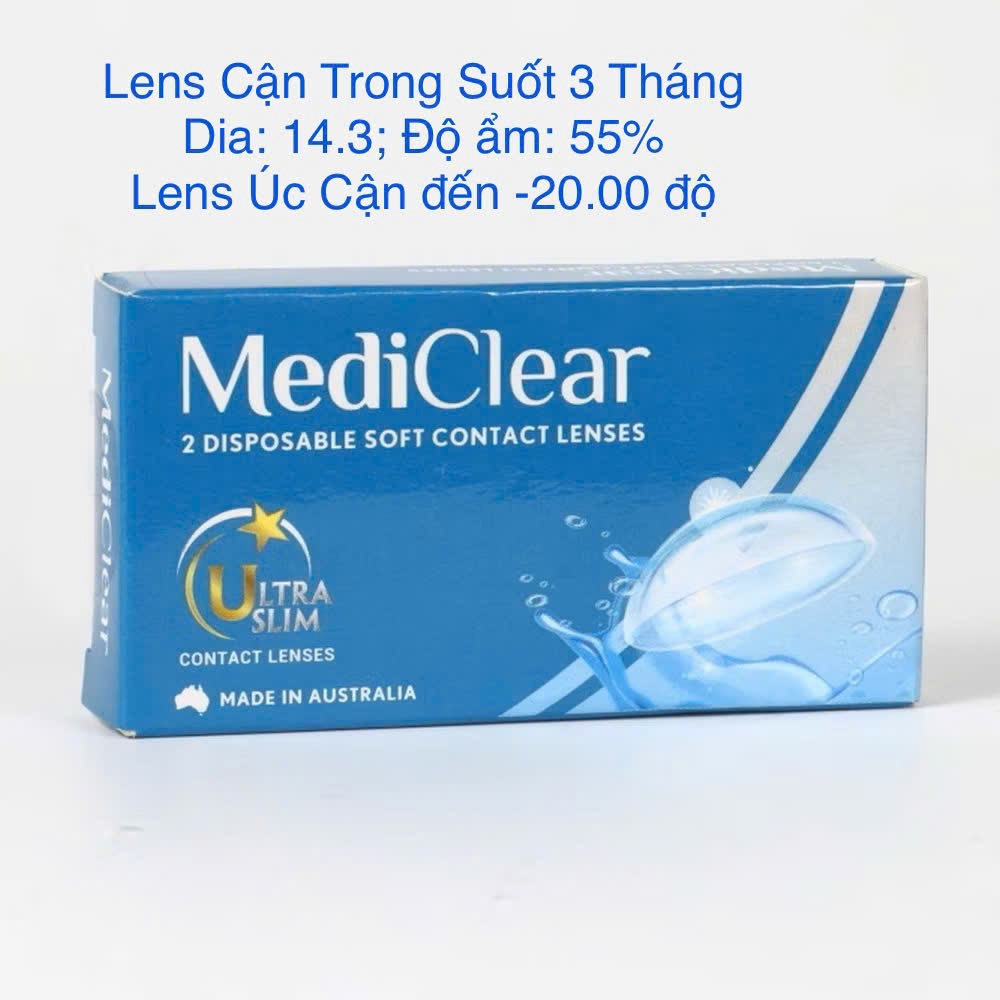 Kính áp tròng Mediclear - Úc trong suốt dùng 3 tháng, lens trong suốt cận thị chính hãng cận-1 đến -
