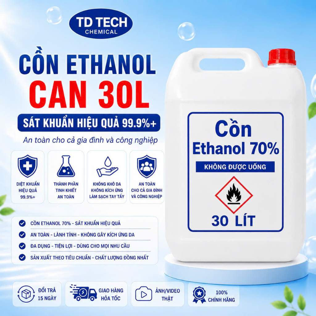 Cồn công nghiệp (Cồn Ethanol 70°/96°, Việt Nam, kCan30 lít)