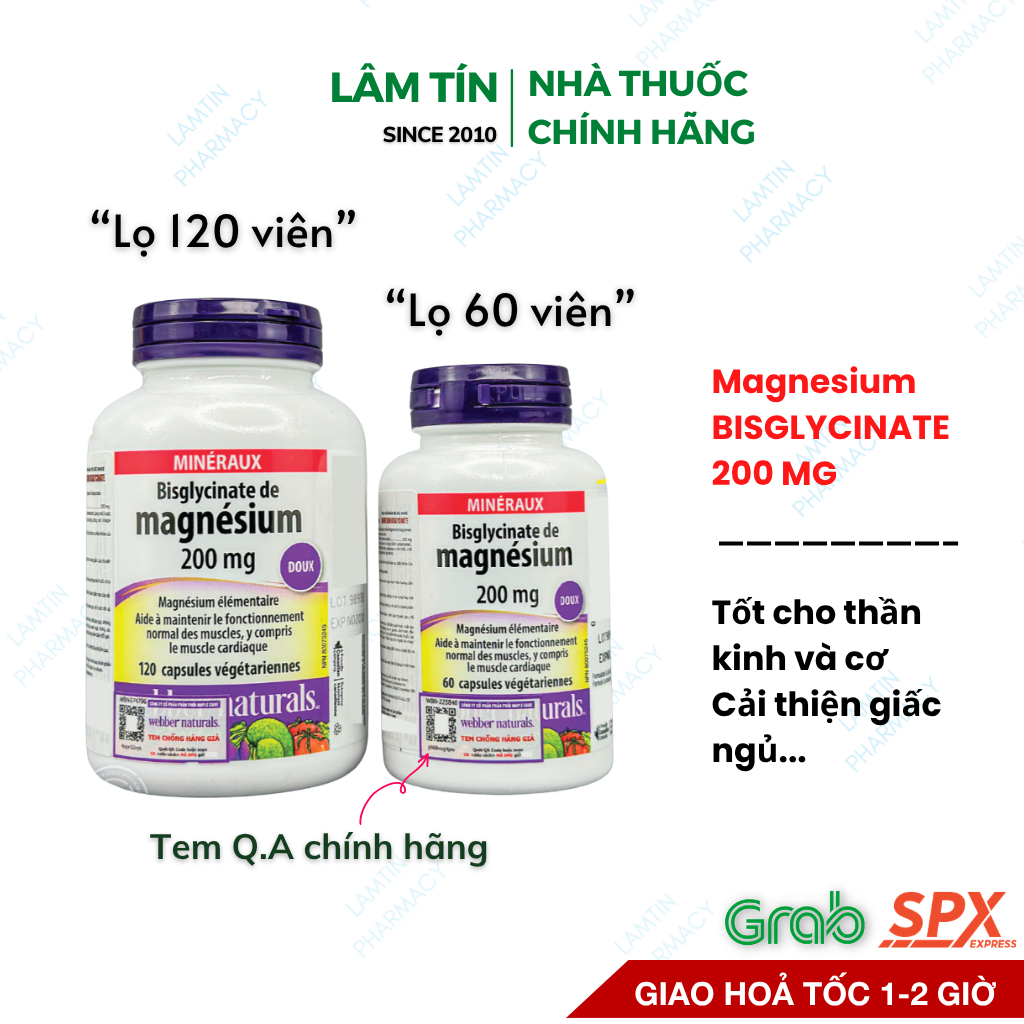 (Tặng quà 1 cao sao vàng ) Magnesium Bisglycinate 200mg, Bổ sung Magie b6 giảm triệu chứng đau mỏi c