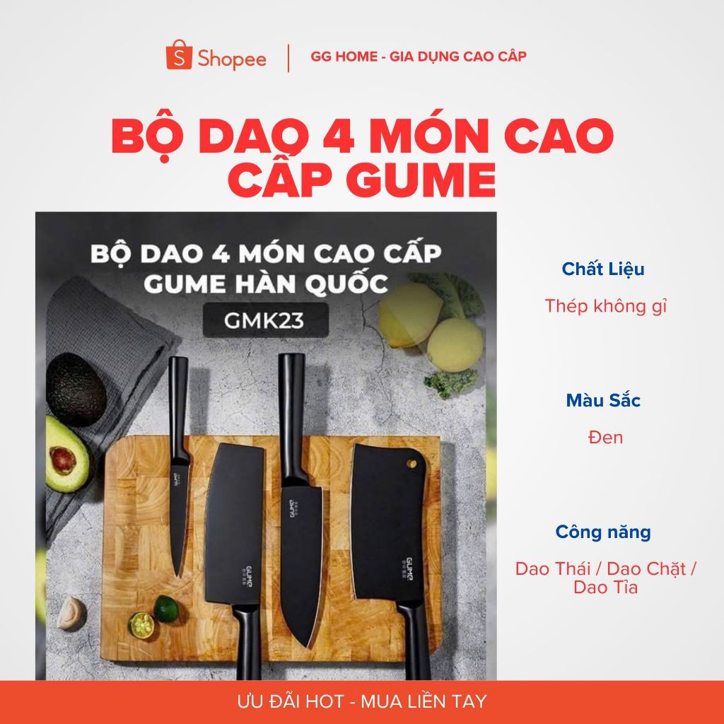 Bộ Dao 4 Món GUME Hàn Quốc Cao Cấp | Thép 5Cr15MoV Chống Gỉ, Dao Bếp Sắc Bén Độ Cứng 60HRC