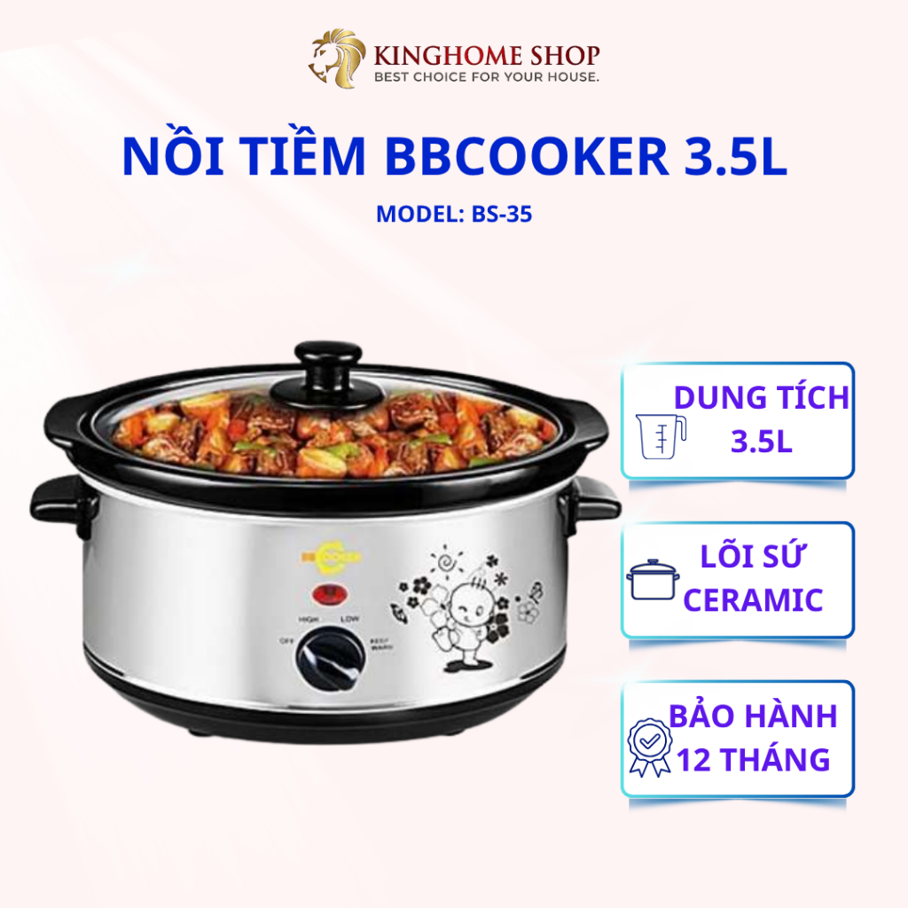 Nồi Nấu Chậm Đa Năng Hàn Quốc BBCooker BS35 Nồi Nấu Cháo Kho Cá Hầm Xương Dung Tích 3.5L