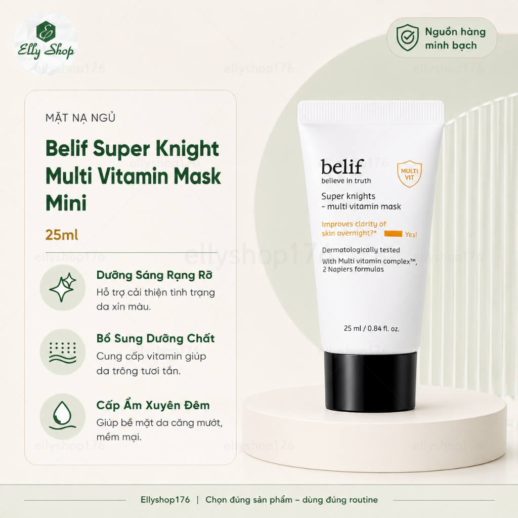 [Tuýp Mini 25ml] Mặt nạ ngủ dưỡng sáng da Belif Super Knight Multi Vitamin Mask - Ellyshop176