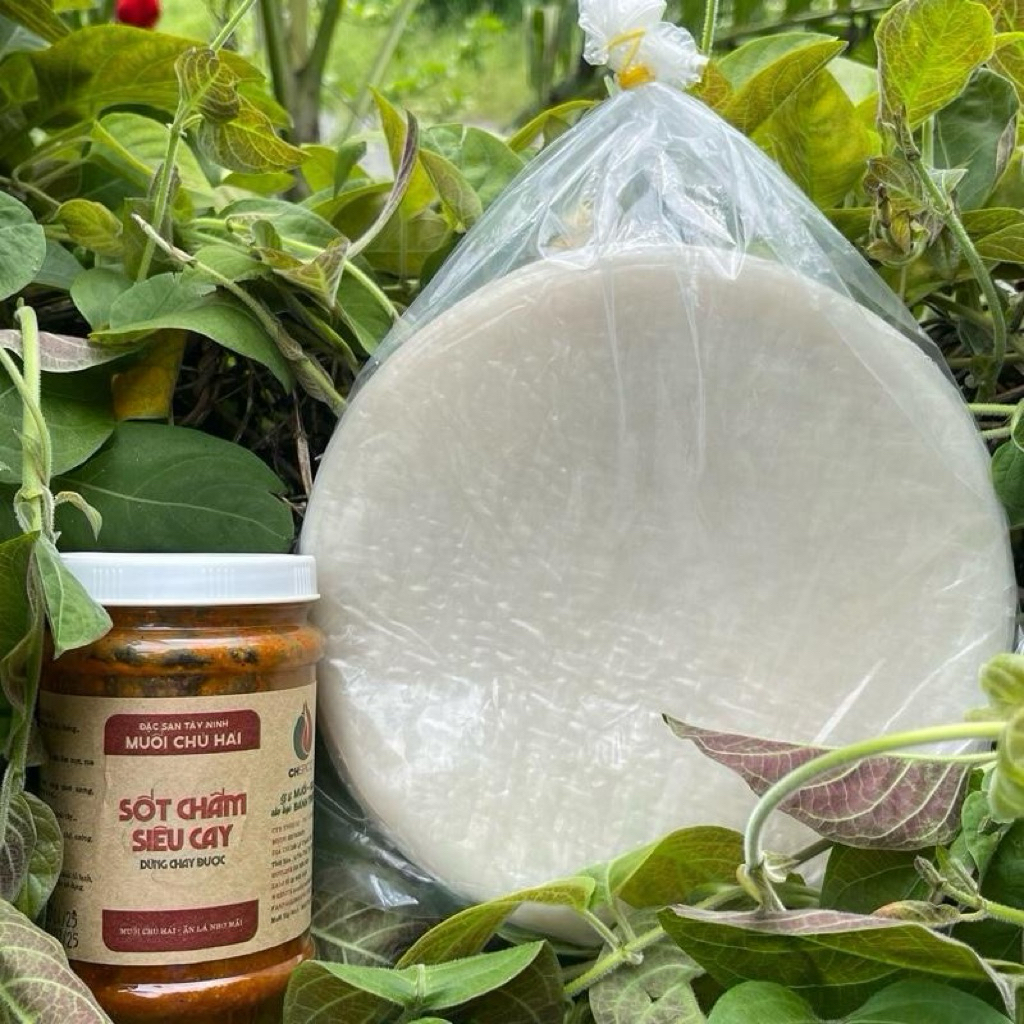 Combo Sốt Chấm Muối Chú Hải Siêu Cay Hủ 500gr + 500gr Bánh Tráng Tròn Phơi Sương.