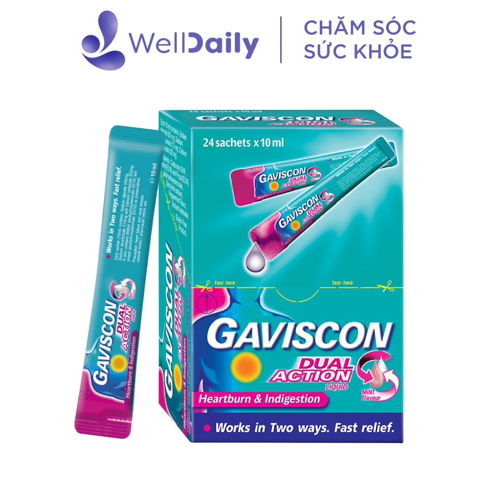 GAVISCON DUAL ACTION hồng điều trị triệu chứng ợ nóng, khó tiêu & ợ chua liên quan đến trào ngược (H
