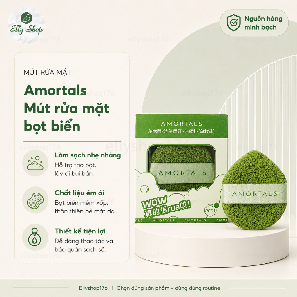 [Lẻ 1 miếng] Mút rửa mặt bọt biển Amortals - Ellyshop176