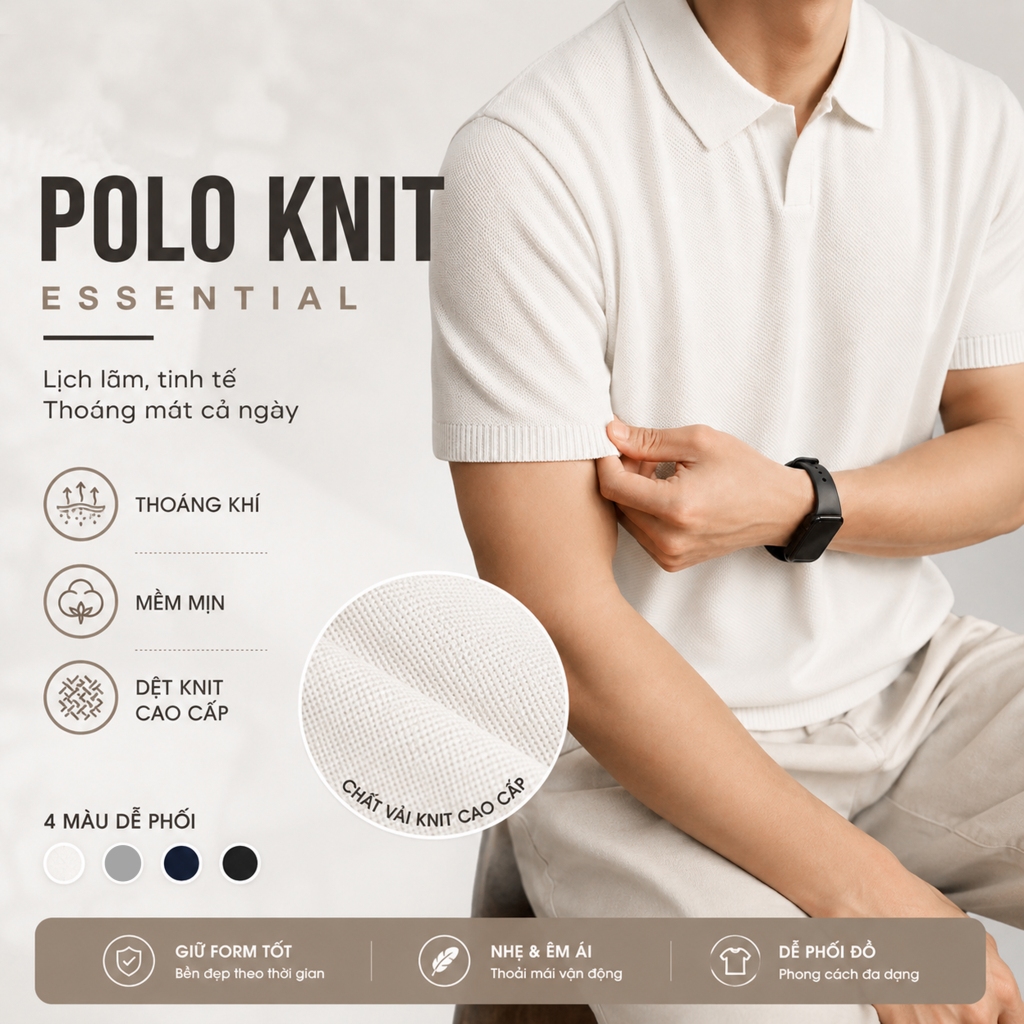 [MỞ BÁN] Áo polo dệt len ROWAY PREMIUM chất liệu len cotton | Polo len cổ V ver2
