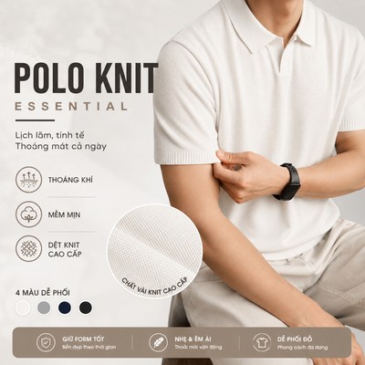 Áo polo dệt len ROWAY PREMIUM chất liệu len cotton | Polo len cổ V ver2