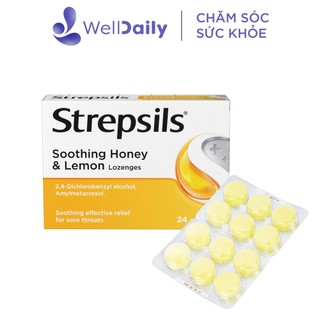 Viên ngậm STREPSILS SOOTHING HONEY & LEMON kháng khuẩn, giảm đau họng (Hộp 24 viên)