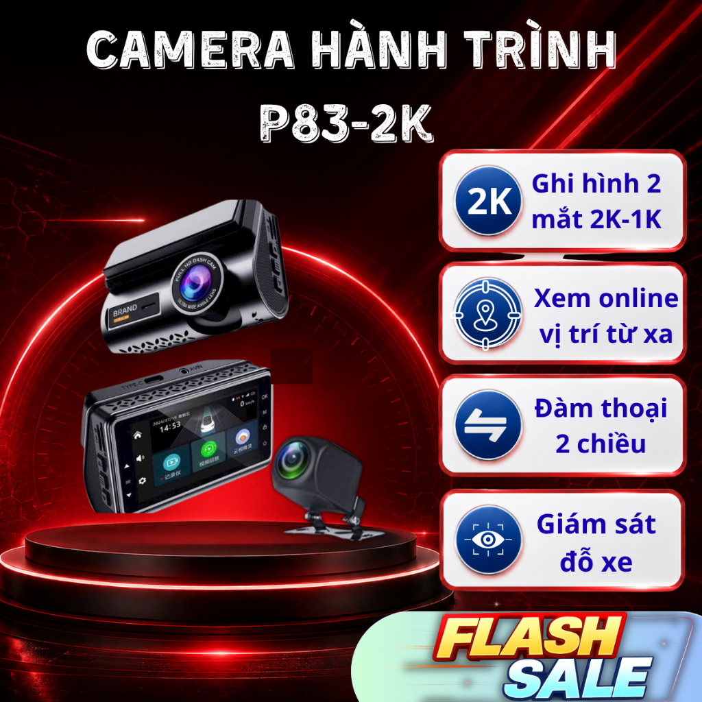 Camera Hành Trình CarCam Pro P83-2K Góc Rộng Siêu Nét 2K-1K - Xem Online Vị Trí Từ Xa, Đàm Thoại, Gi