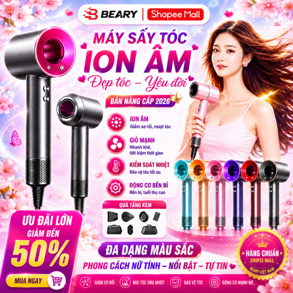 Máy Sấy Tóc Ion Âm 5in1 METIS Không Cánh Quạt 3 Tốc Độ Công Suất 2200W 2 Chiều Tặng Kèm Đầu Sấy