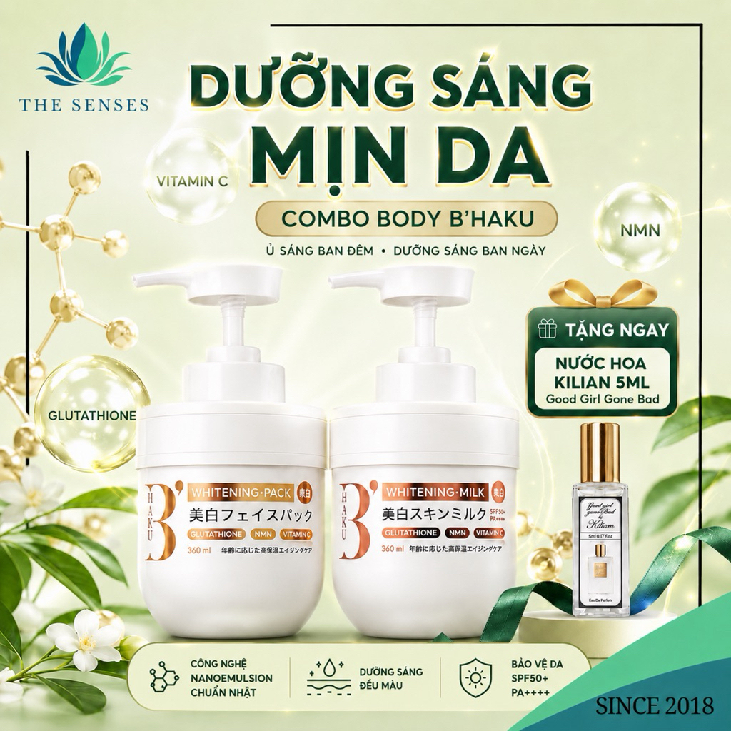 Bộ Ủ Trắng Body B’Haku Whitening Pack Và Dưỡng Thể B’Haku Whitening Milk 360ml Nhật Bản - The Senses