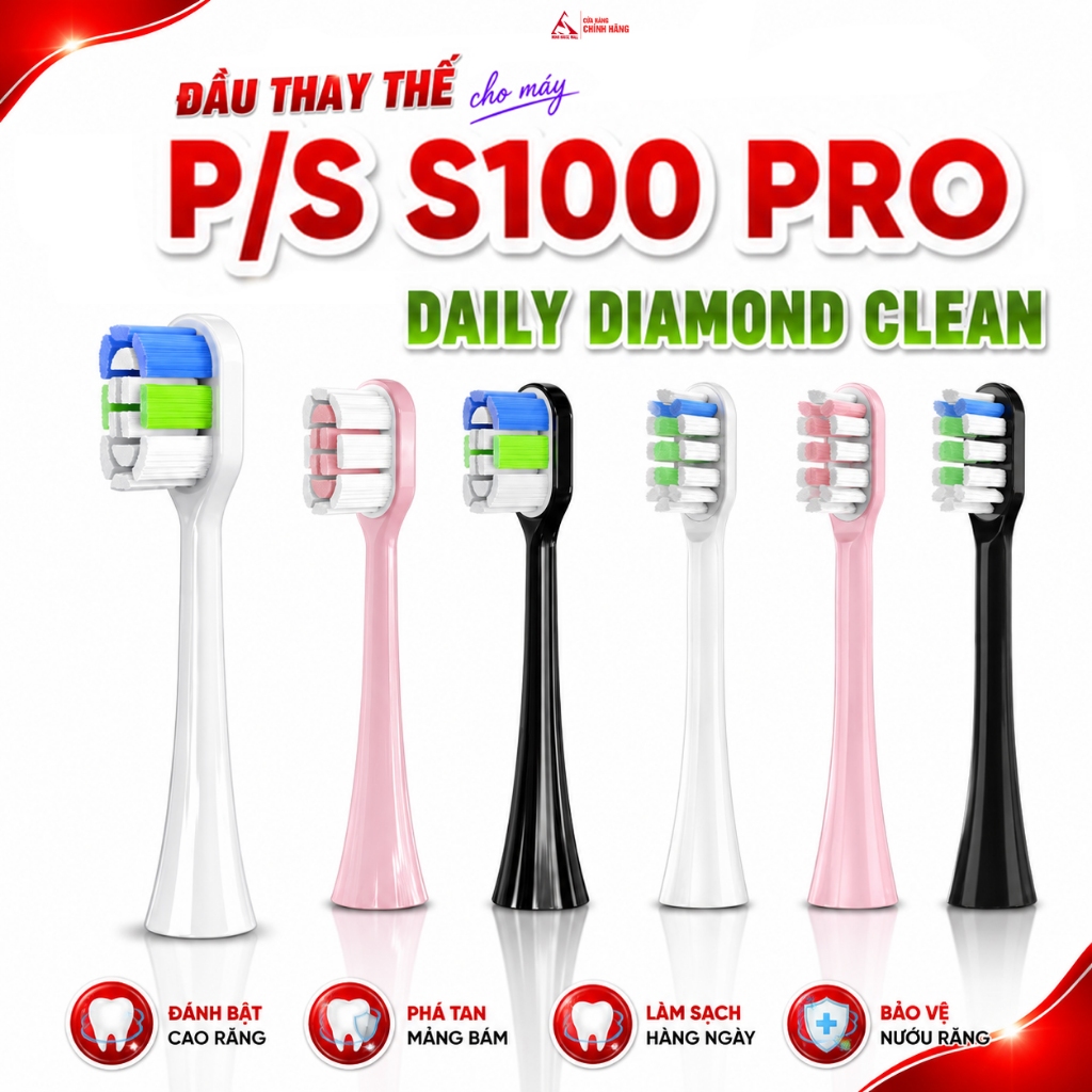 2 đầu thay cho đầu bàn chải điện PS S100 Pro P/S Daily Diamond Làm Sạch Hàng Ngày Loại Bỏ Mảng Bám