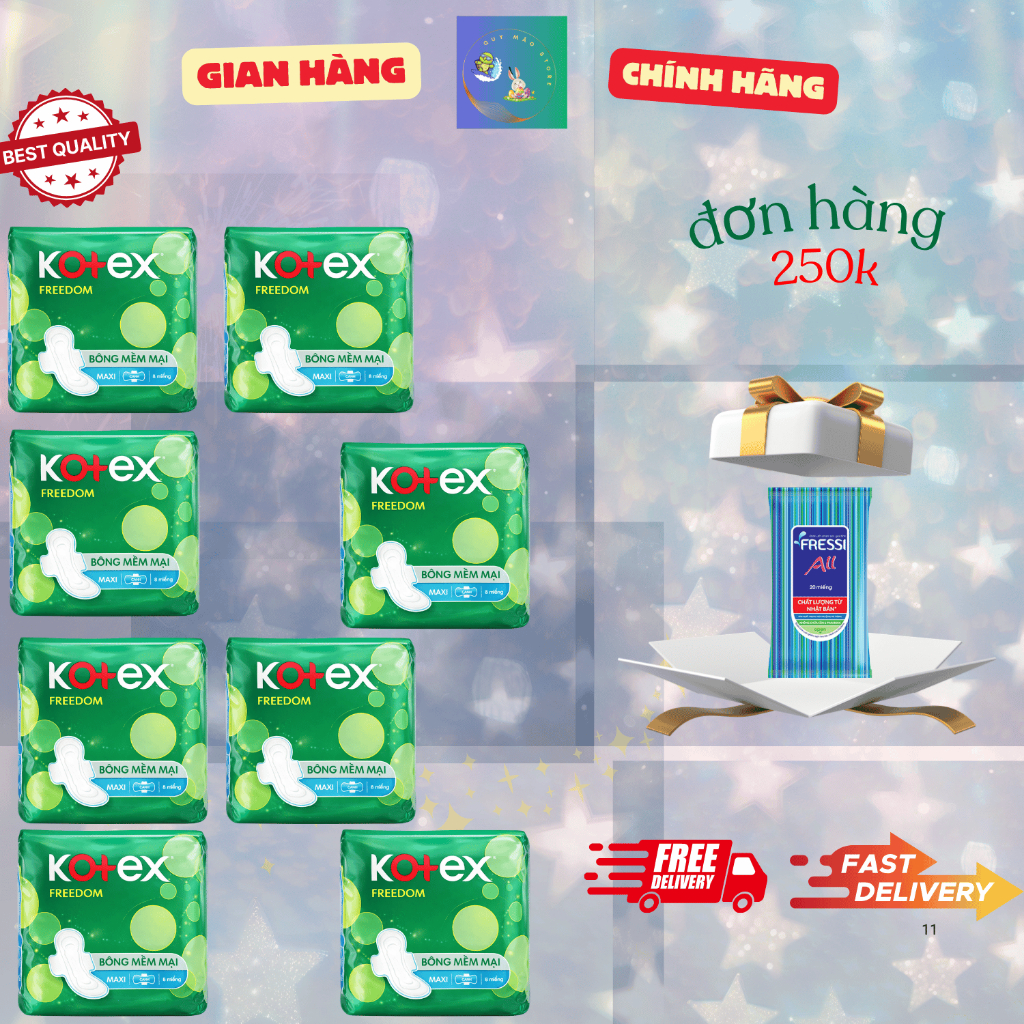 Combo 8 gói băng vệ sinh Kotex Freedom maxi cánh 8 miếng/gói