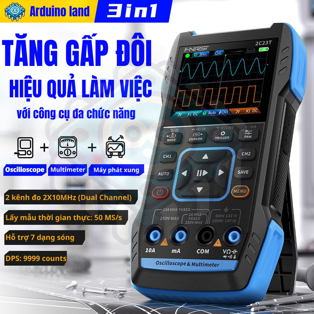 Máy Hiện Sóng FNIRSI 2C23T 3in1 Oscilloscope 2 Kênh 10MHz 50MS/s Đồng Hồ Vạn Năng Máy Phát Xung DDS