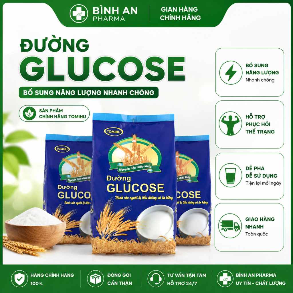 Đường Glucose TOMIHU - Glucose Monohydrate Thực Phẩm, Dễ Hòa Tan, Dùng Pha Nước Uống, Làm Bánh