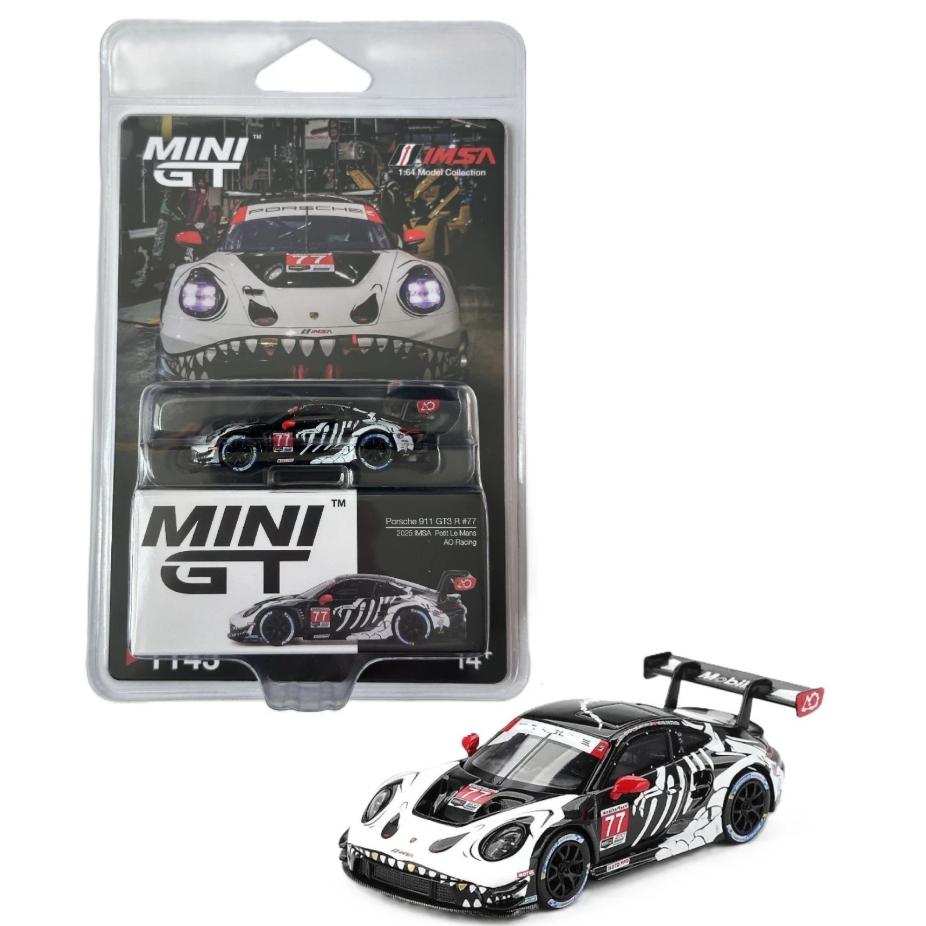 [PRE-ORDER] Mini GT 1:64 Porsche 911 GT3 R #77 AO Racing 2025 IMSA Petit Le Mans Rexy #1143