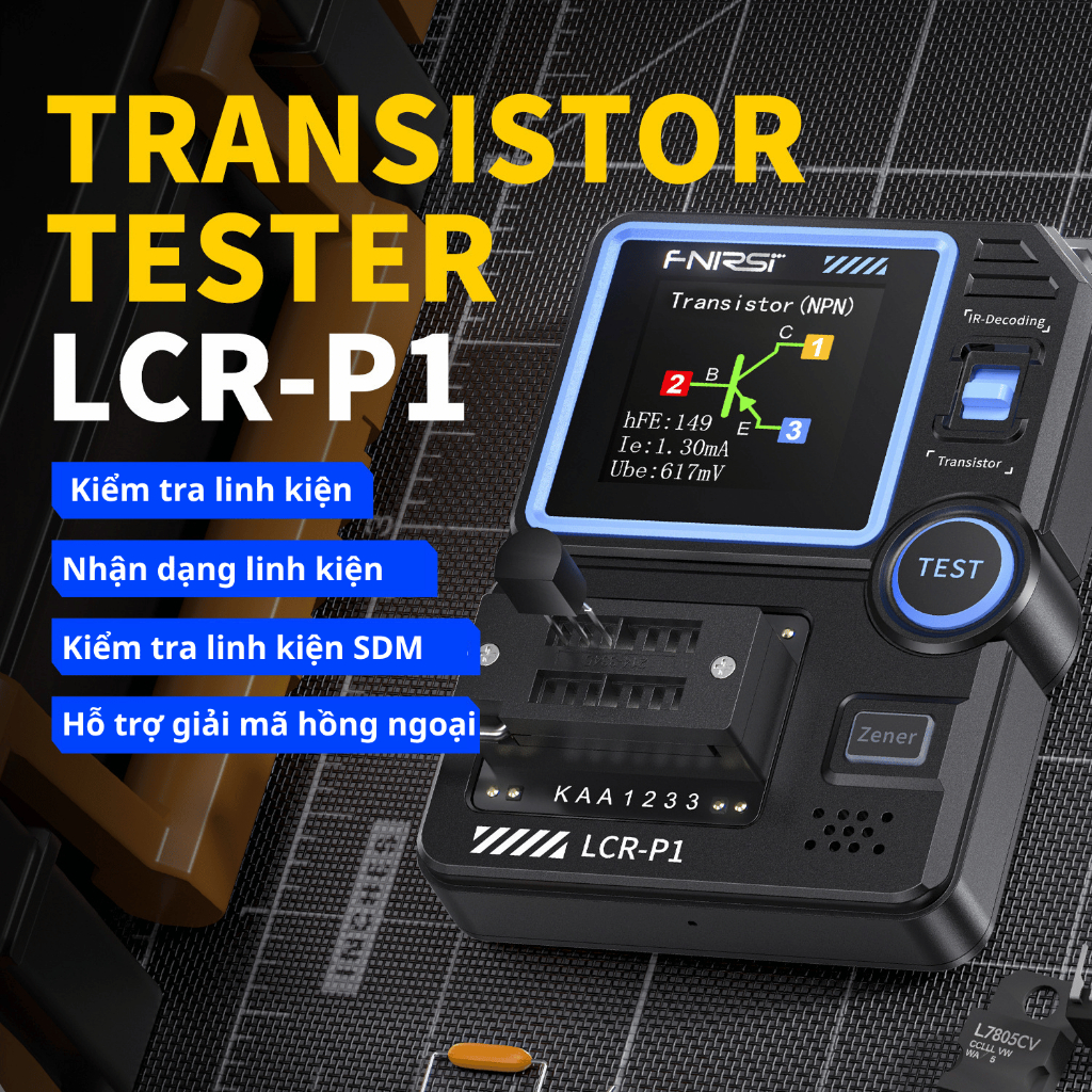 Máy Kiểm Tra Linh Kiện FNIRSI LCR-P1 Transistor Tester ESR LCR Meter Đo Điện Trở Tụ Cuộn Cảm MOSFET 