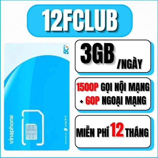 [ NGUYÊN KÍT 12T] SIM 5G VINA 12FCLUB KM 3GB-NGÀY GỌI MIỄN PHÍ