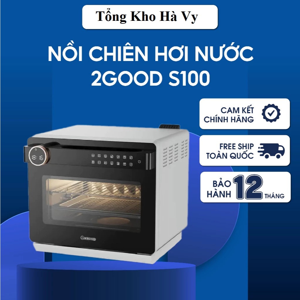 Nồi Chiên Không Dầu Kèm Hấp 2GOOD S100 Lòng nồi và phụ kiện INOX 304 Dung tích 20L, Lồng tự đảo 360°