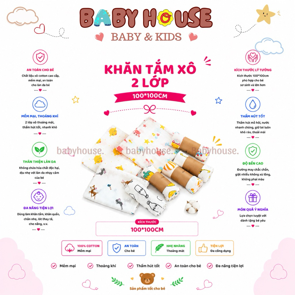 Khăn tắm Muslin Swaddle (1m2)