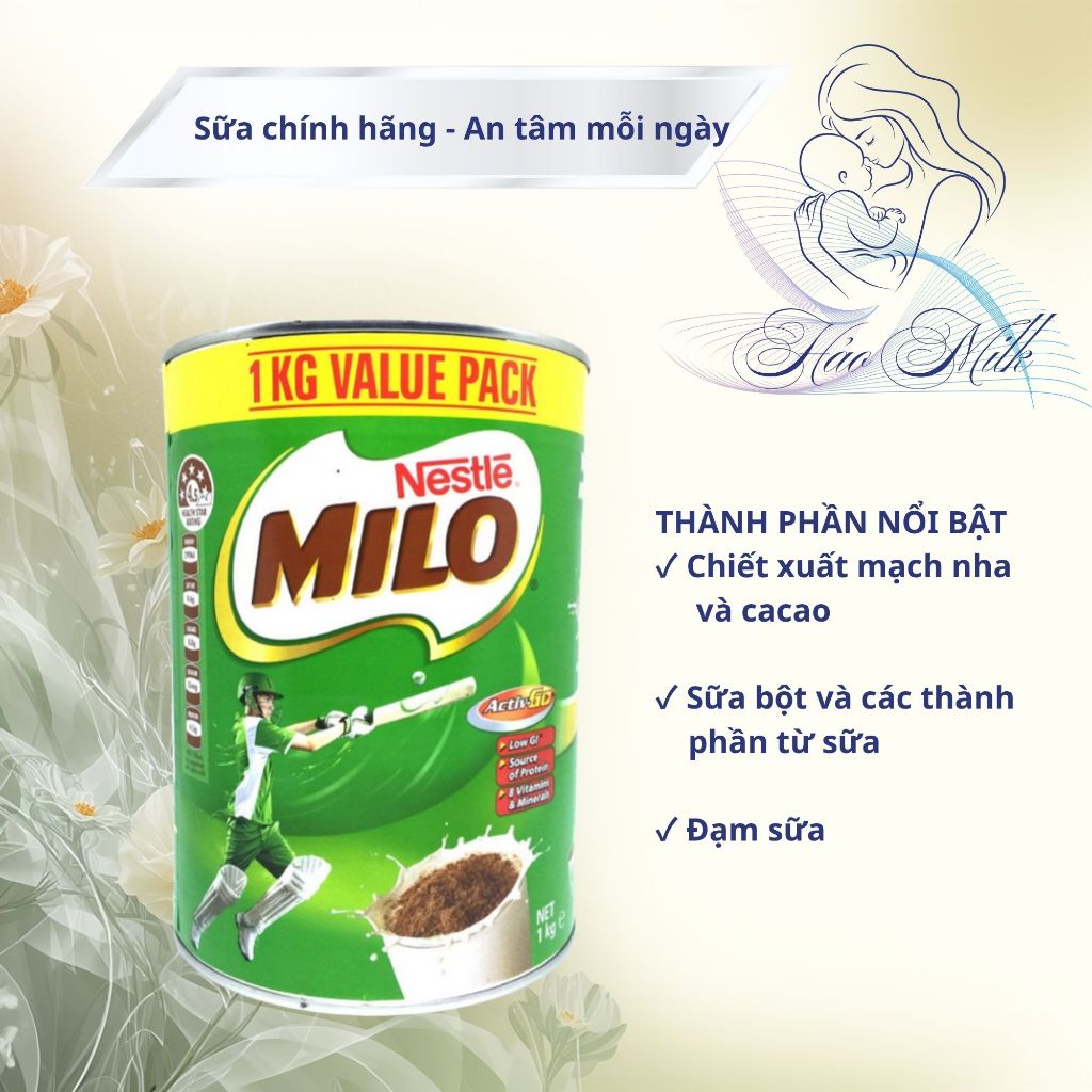 Milo Úc 1kg Nestlé Chính Hãng Value Pack | Lon 1000g Cacao Lúa Mạch