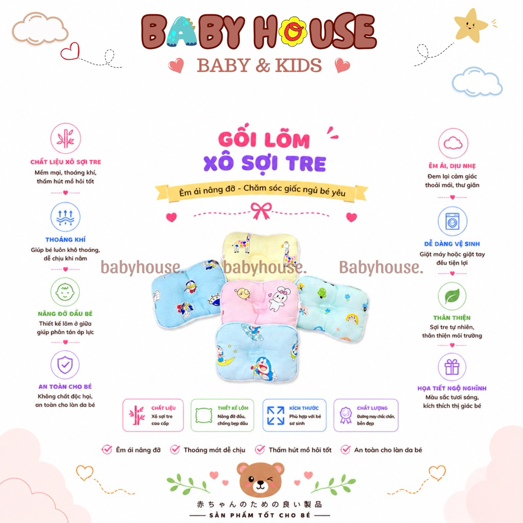 Gối lõm tre chống méo đầu