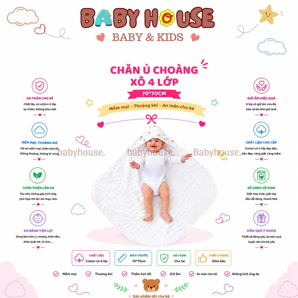 Chăn ủ xô cho bé 4 lớp
