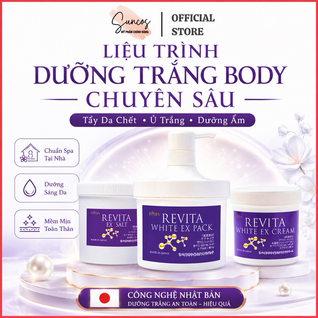 Tẩy da chết Revita Ex Salt, Ủ trắng body Revita White EX Pack, Kem trắng da Revita White Ex Cream - 