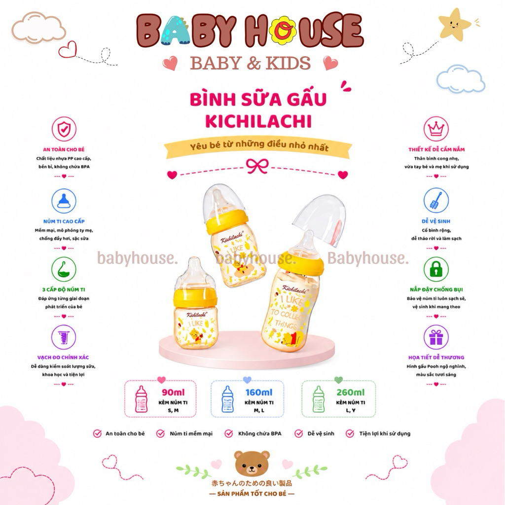 Bình sữa gấu Kichilachi PPSU ( tặng kèm 2 núm)