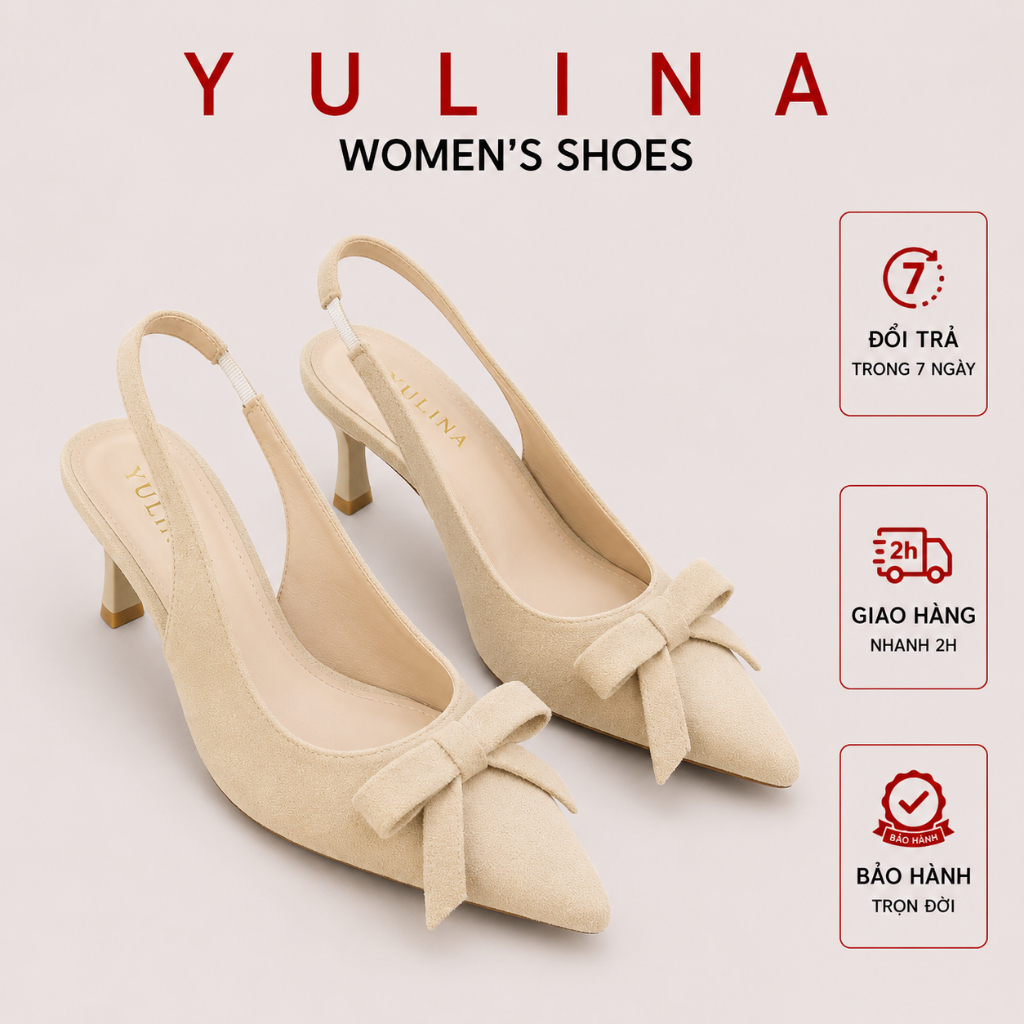 Giày cao gót nữ 𝙔𝙐𝙇𝙄𝙉𝘼 nơ tiểu thư 1-7 phân, Giày mũi nhọn chât nỉ đính nơ  HM99