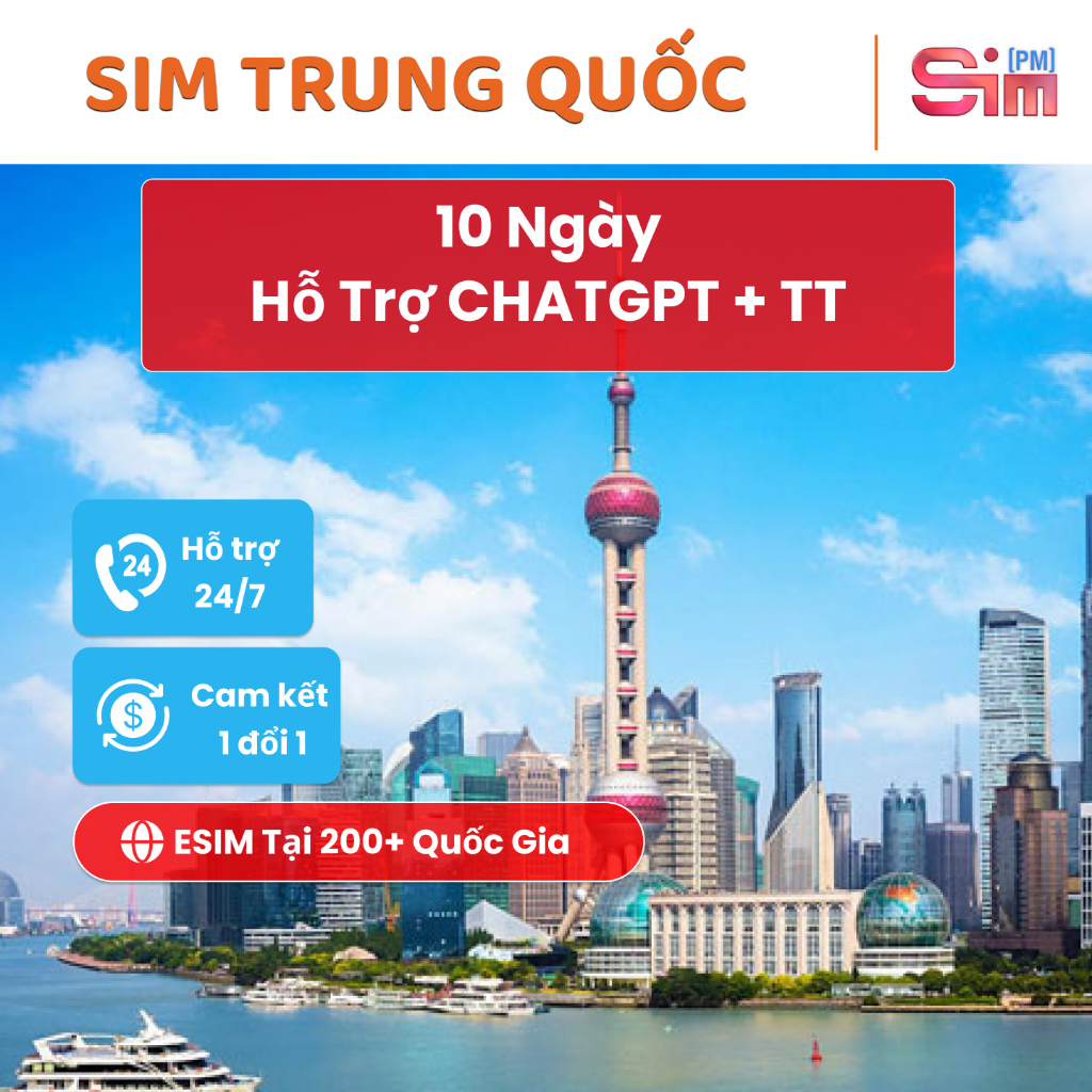 (Hỗ trợ ChatGPT + TT) Sim du lịch Trung Quốc 10 ngày tích hợp sẵn VPN