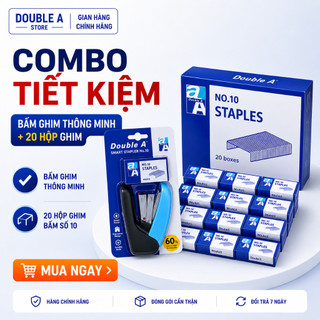 Combo Dập Ghim Trợ Lực Double A Chính Hãng + 20 Hộp Ghim No.10 – Bấm Nhẹ, Siêu Bền, Không Kẹt Ghim