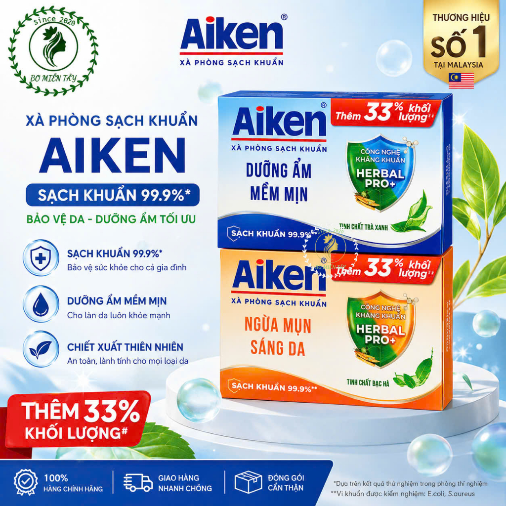 [TĂNG 33%] AIKEN XÀ BÔNG CỤC KHÁNG KHUẨN 120G.