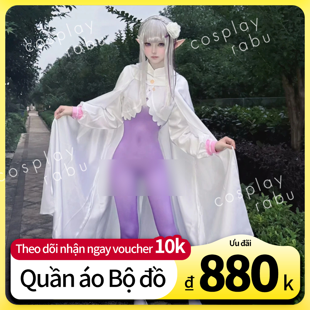 Emilia Cosplay Re Zero Season 4 Bodysuit Tím Ôm Dáng Kèm Tóc Giả Trang Phục Anime Nữ Đẹp