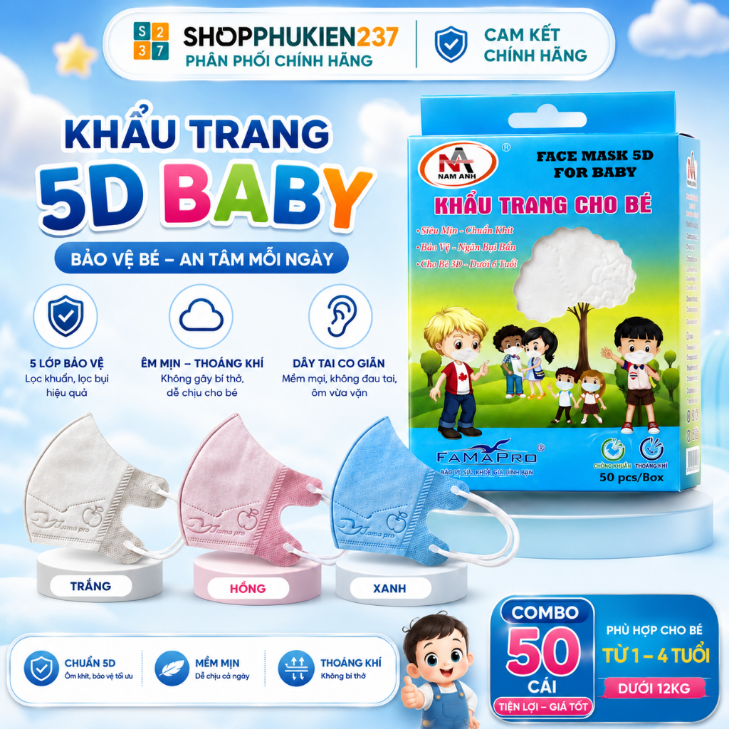 Khẩu trang cho bé Nam Anh Famapro 5D 3 lớp kháng khuẩn