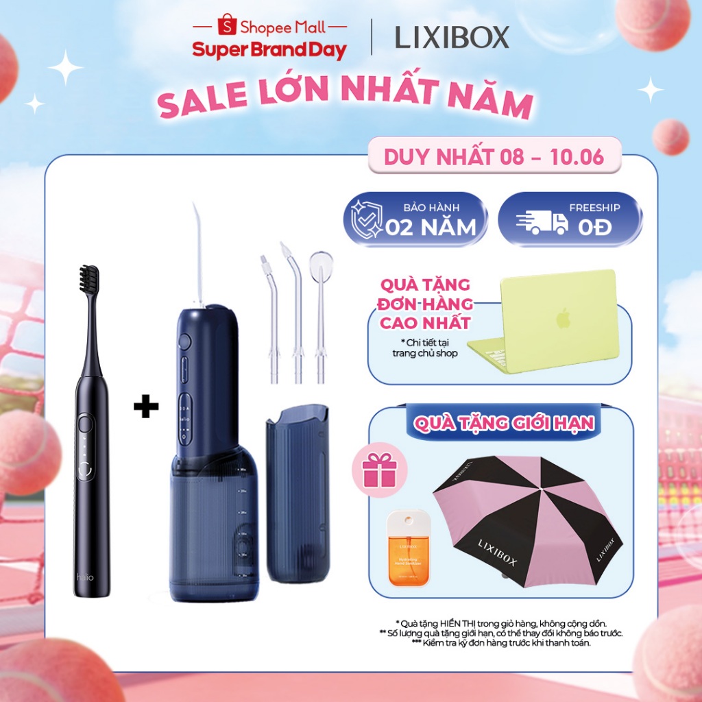Combo Máy Tăm Nước Halio UltraClean Express Hydro Floss & Bàn Chải Điện Halio SonicLite Electric Too