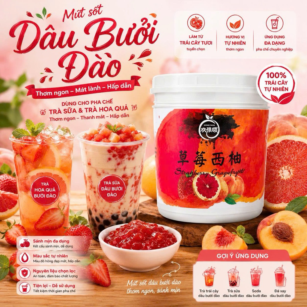 MỨT CAM ĐÀO DÂU ( BƯỞI HỒNG DÂU TÂY )