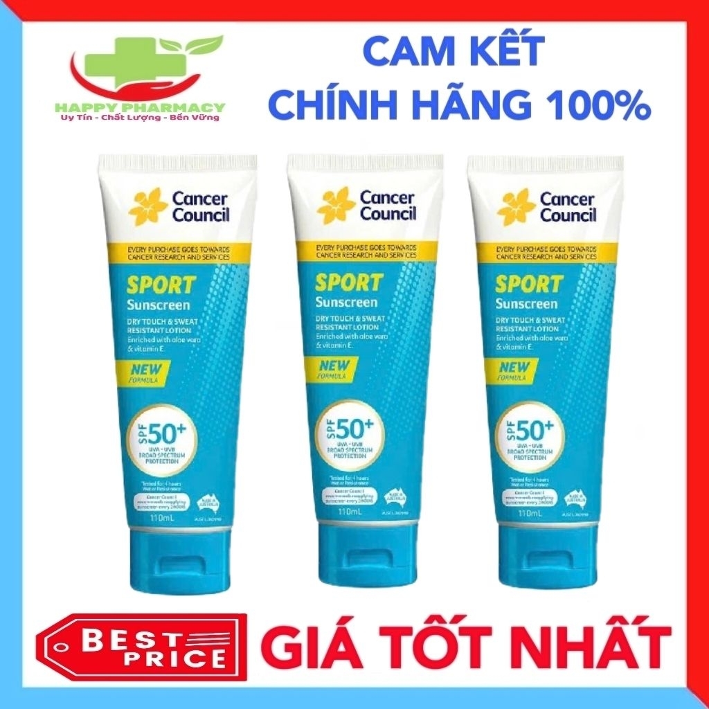 Kem Chống Nắng Cancer Council Sport SPF50+ Cho người chơi thể thao, làm việc ngoài trời, kháng nước 