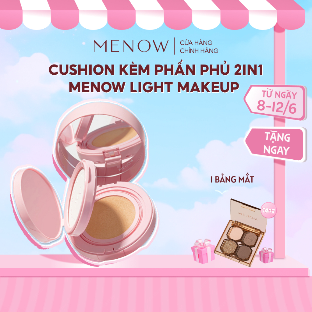 Cushion kèm Phấn Phủ 2in1 MENOW Light Makeup Cushion Powder Cream Pink Series 17gr