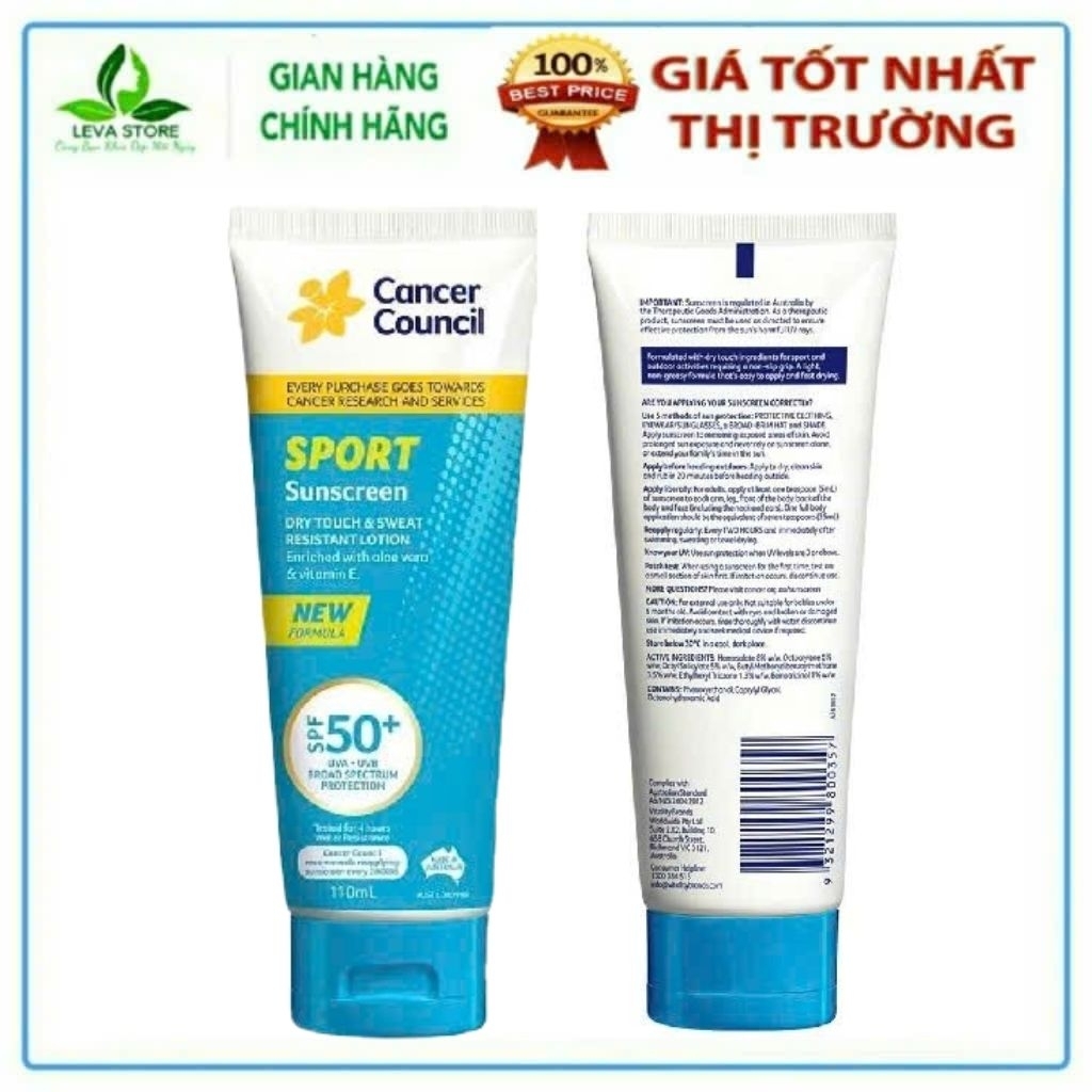 Kem Chống Nắng Cancer Council Sport SPF50+ Cho người chơi thể thao, làm việc ngoài trời, kháng nước 