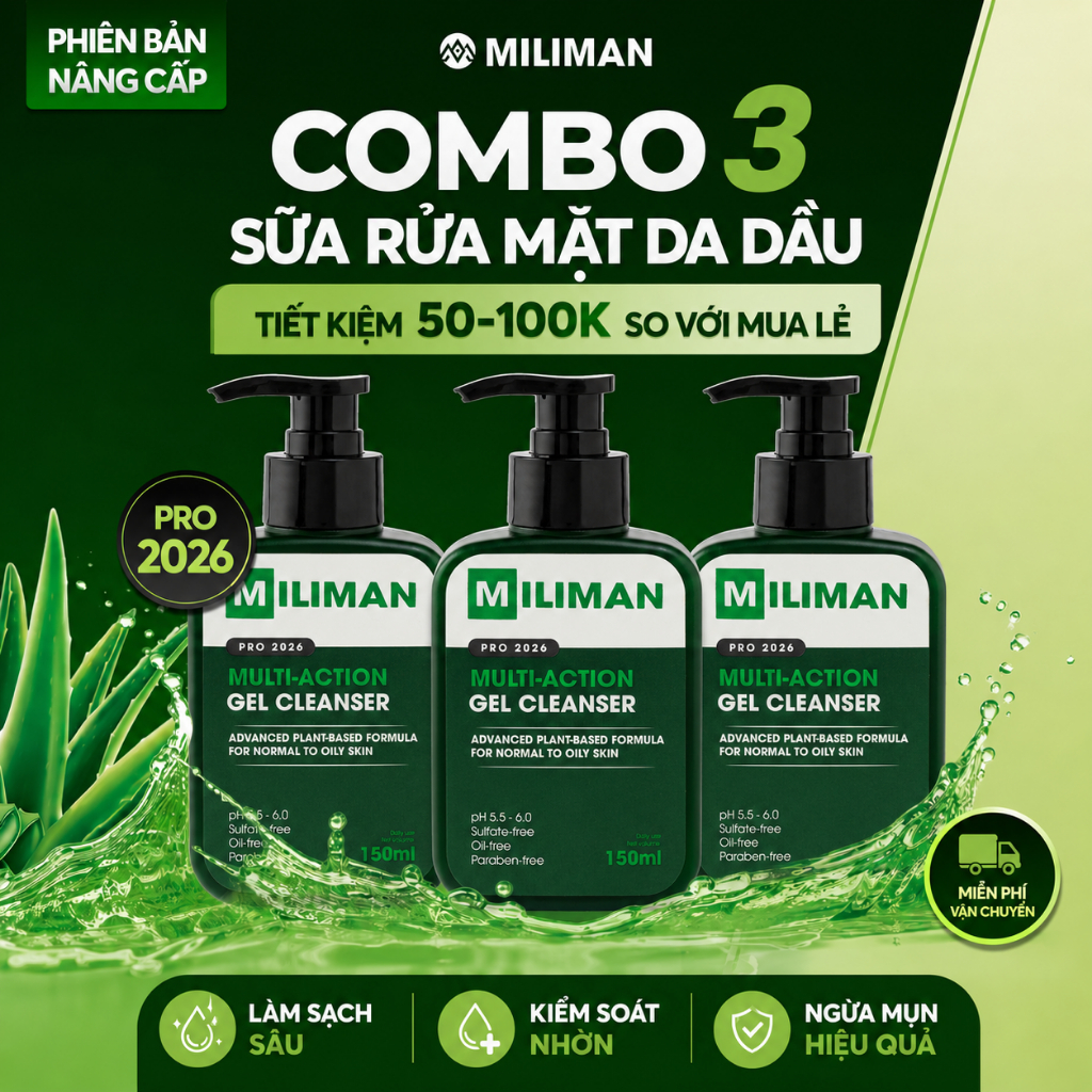 Combo 3 Sữa Rửa Mặt Nam Da Dầu MILIMAN 150ML - Giúp Làm Sạch Sâu, Hỗ Trợ Kiềm Dầu Ngừa Mụn