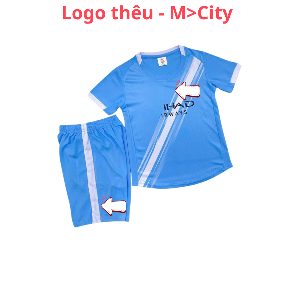 Quần Áo Bóng Đá M>City Mờ Xi Ti Xanh Biển - Trẻ Em - Vải mè Nhật DK – In Tên Số Theo Yêu Cầu REINA S