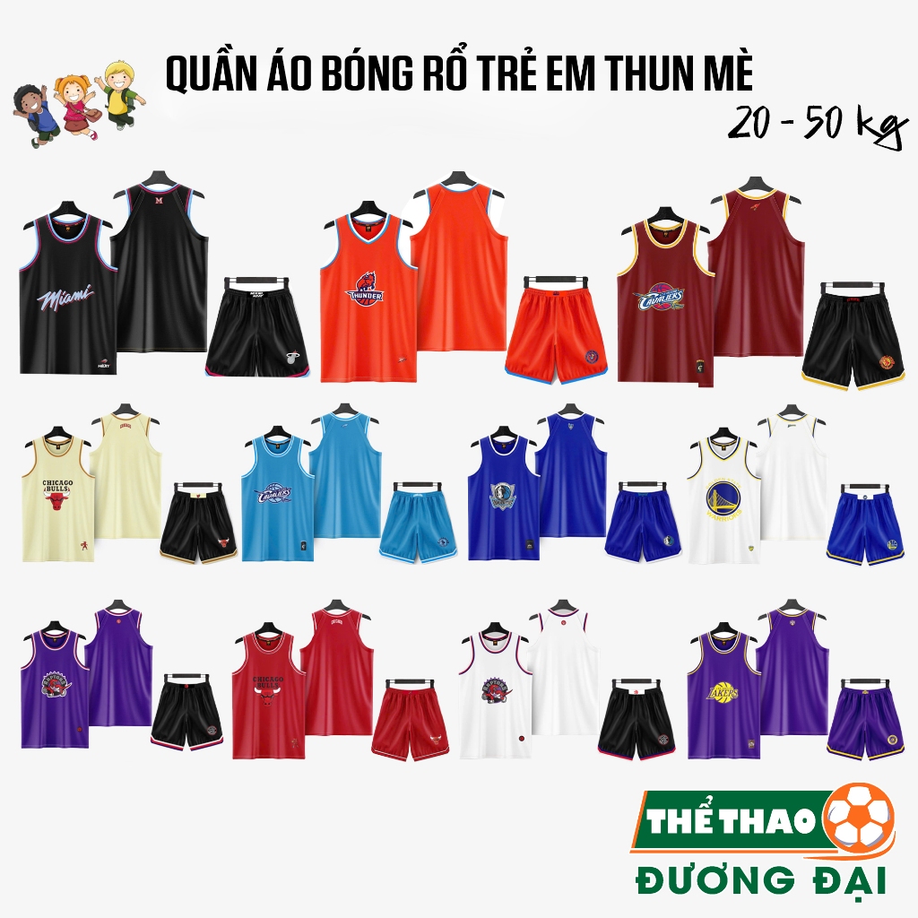 Quần Áo Bóng Rổ TRẺ EM CLB HOT Thun Mè Cao Cấp Thoáng Khí Thể Thao Đương Đại