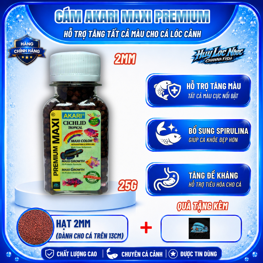 Cám AKARI Maxi 2mm 25g Nhập Khẩu Indonesia Cho Cá Lóc Lạnh - Hỗ Trợ Tăng Đa Màu Sắc Tăng Sắc Tố, Thứ